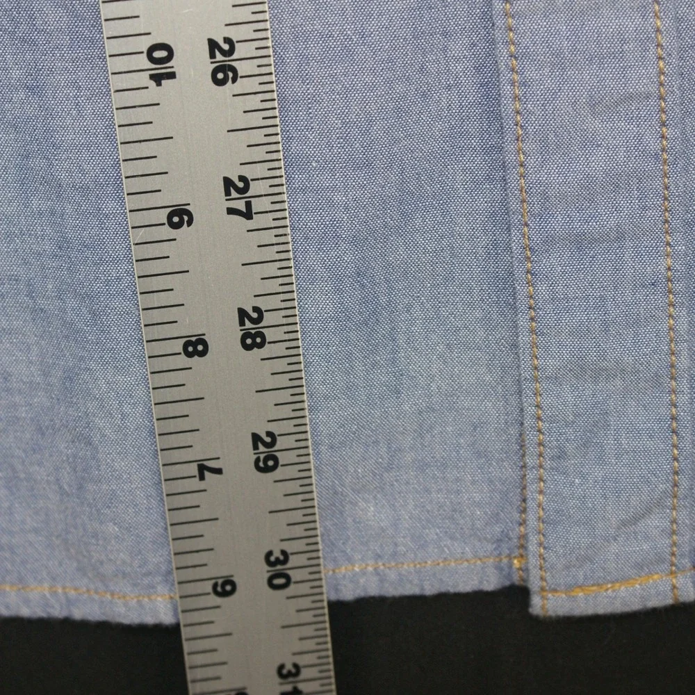 True Religion Mens 2XL Blue Chambray Long Sleeve Horseshoe Button Down Shirt